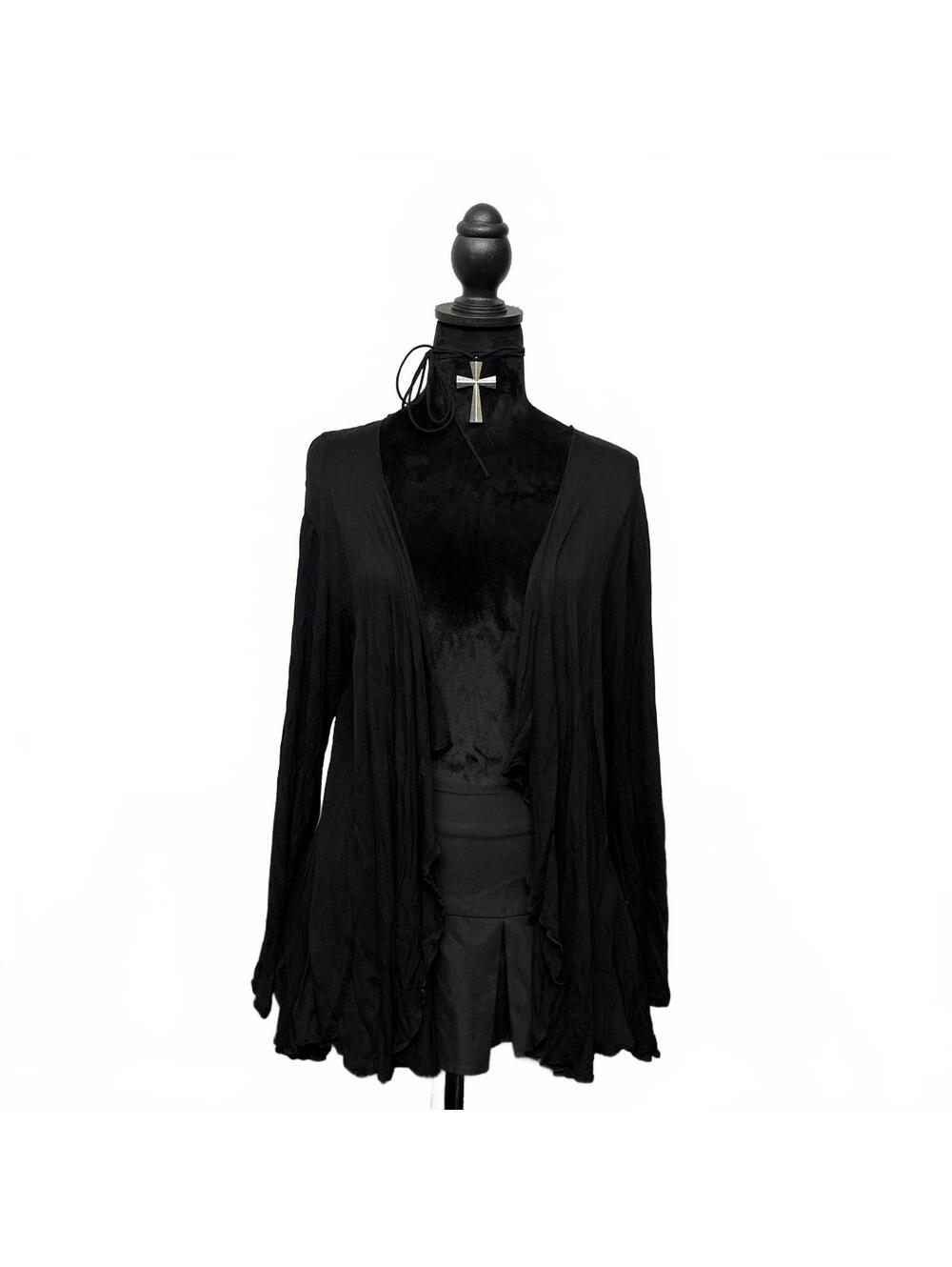 Y2K Bizz Girl Sz XL Gothic Black Cardigan With Sheer Lace Back WhimsyGoth Fairy